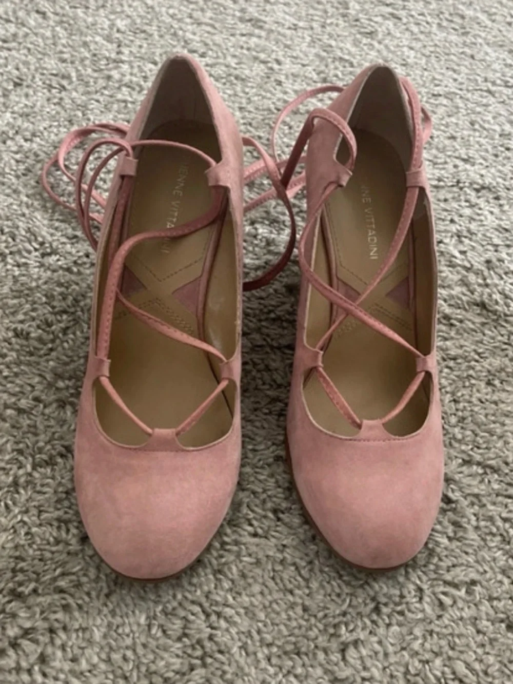 Adrienne Vittadini Dusty Pink Suede Lace-Up Wedge Pumps - Picture 2 of 4